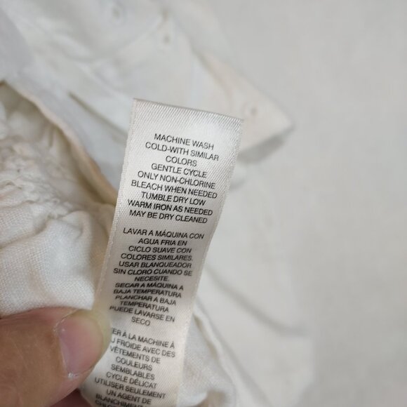 Chico's Linen Blazer Women's XL White Ruched Front Eyelet Mother of Pearl Button - Picture 11 of 15